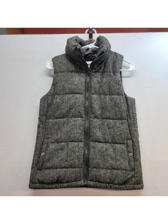 Old Navy Jackets & Blazers - Old Navy Women Quilted Puffer Vest Gray Herringbone Wool Blend Fleece Size XS